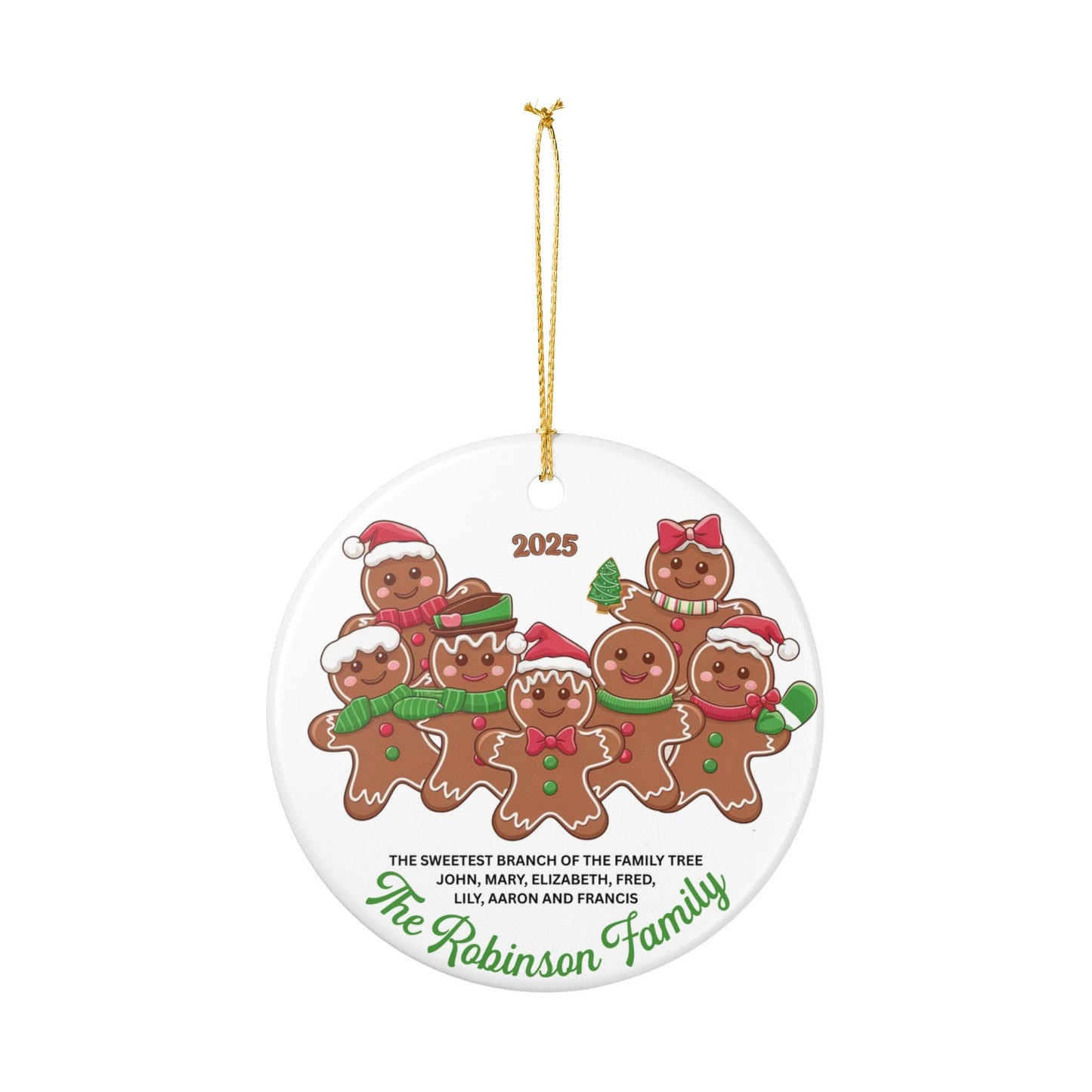 Personalized Gingerbread Family of 7 Christmas Ornament