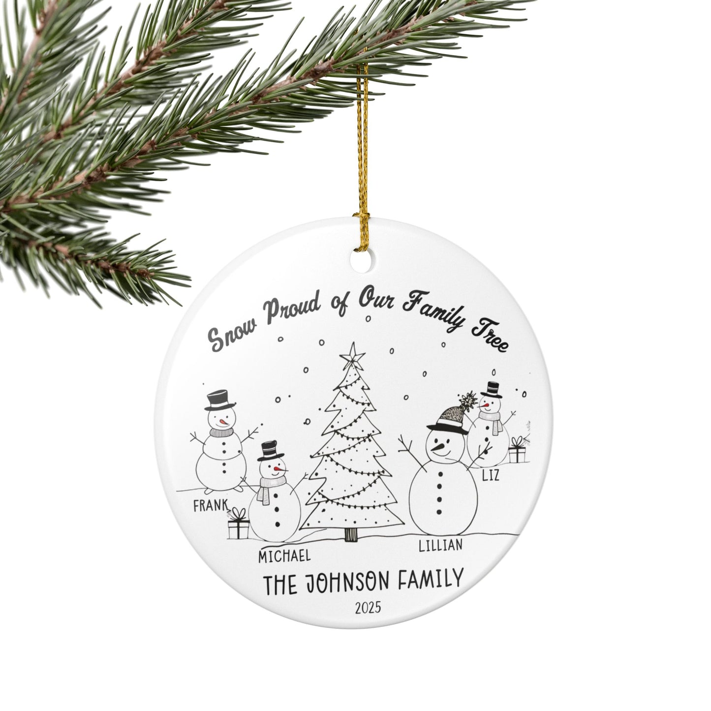 Personalized Snowman Family of 4 Christmas Ornament