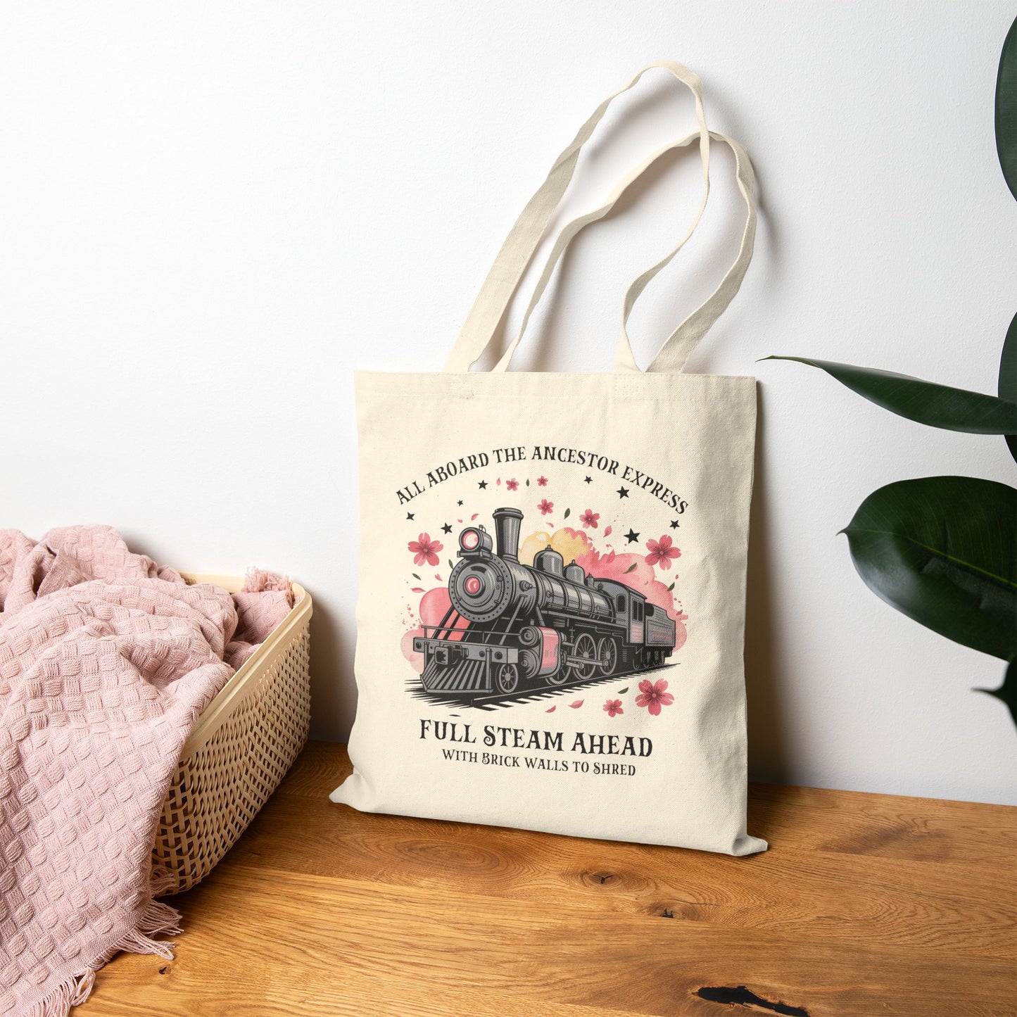 Vintage Train Family Tree Tote