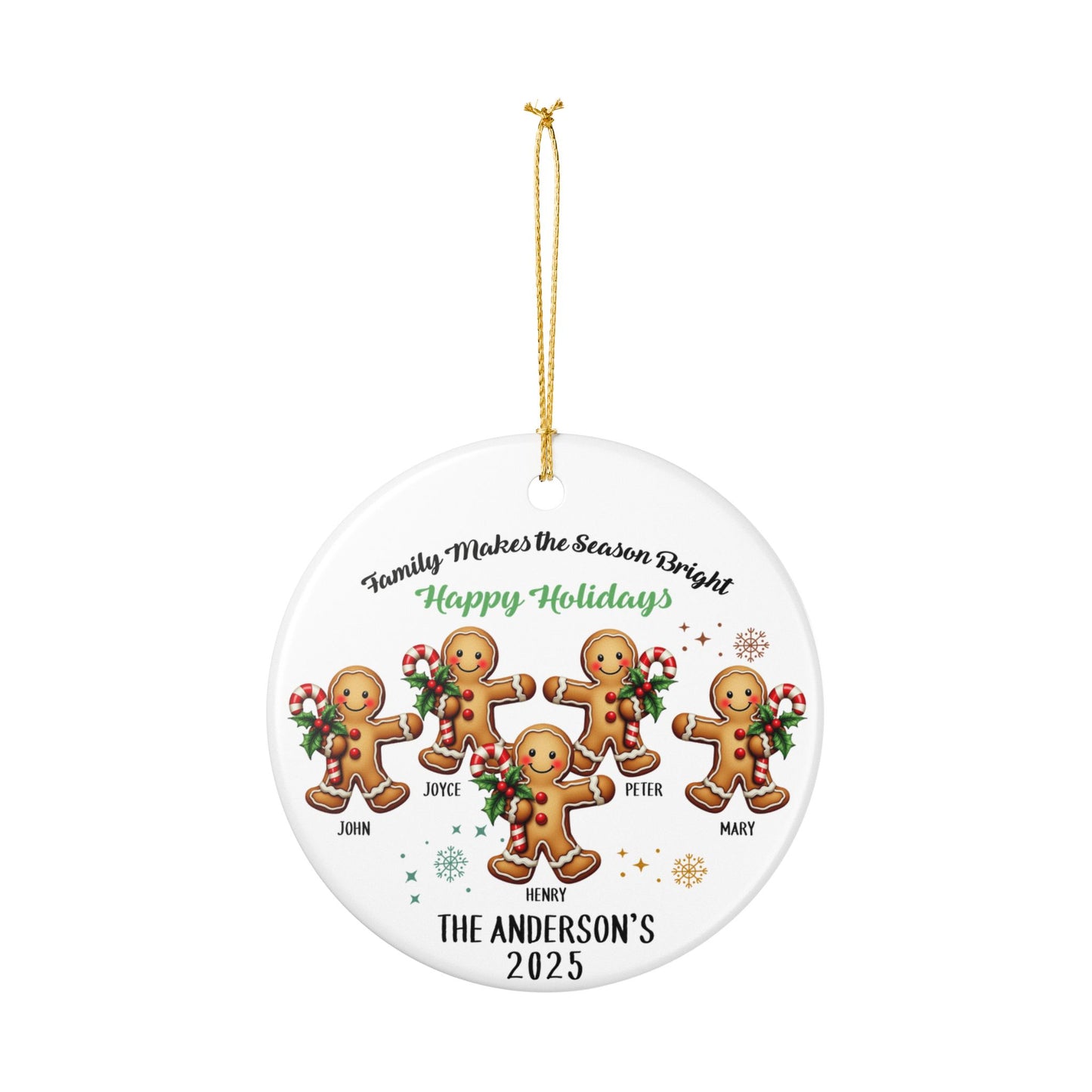 Personalized Gingerbread Family of 5 Christmas Ornament