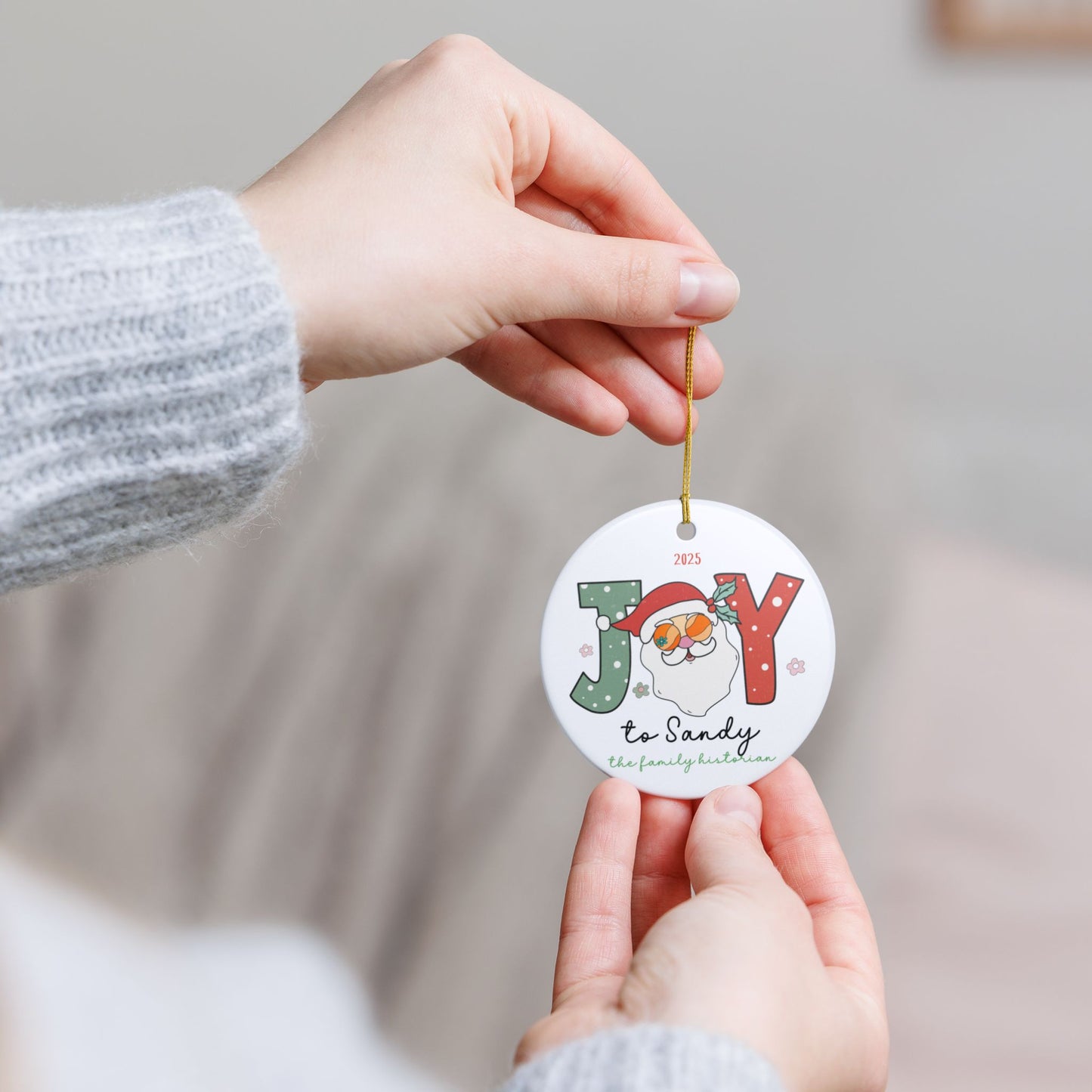 Personalized JOY Santa Ornament