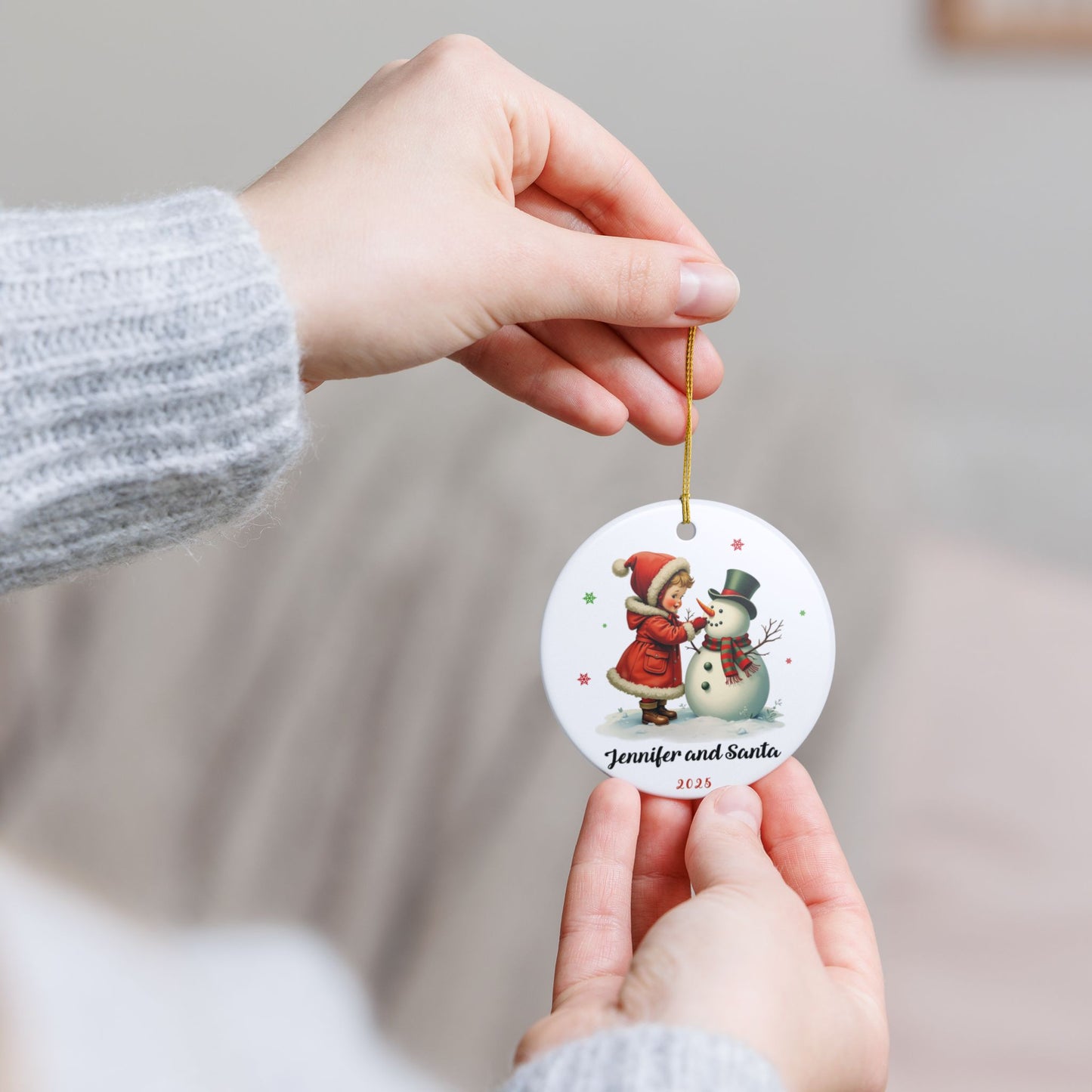 Personalized Vintage Christmas Snowman Ornament