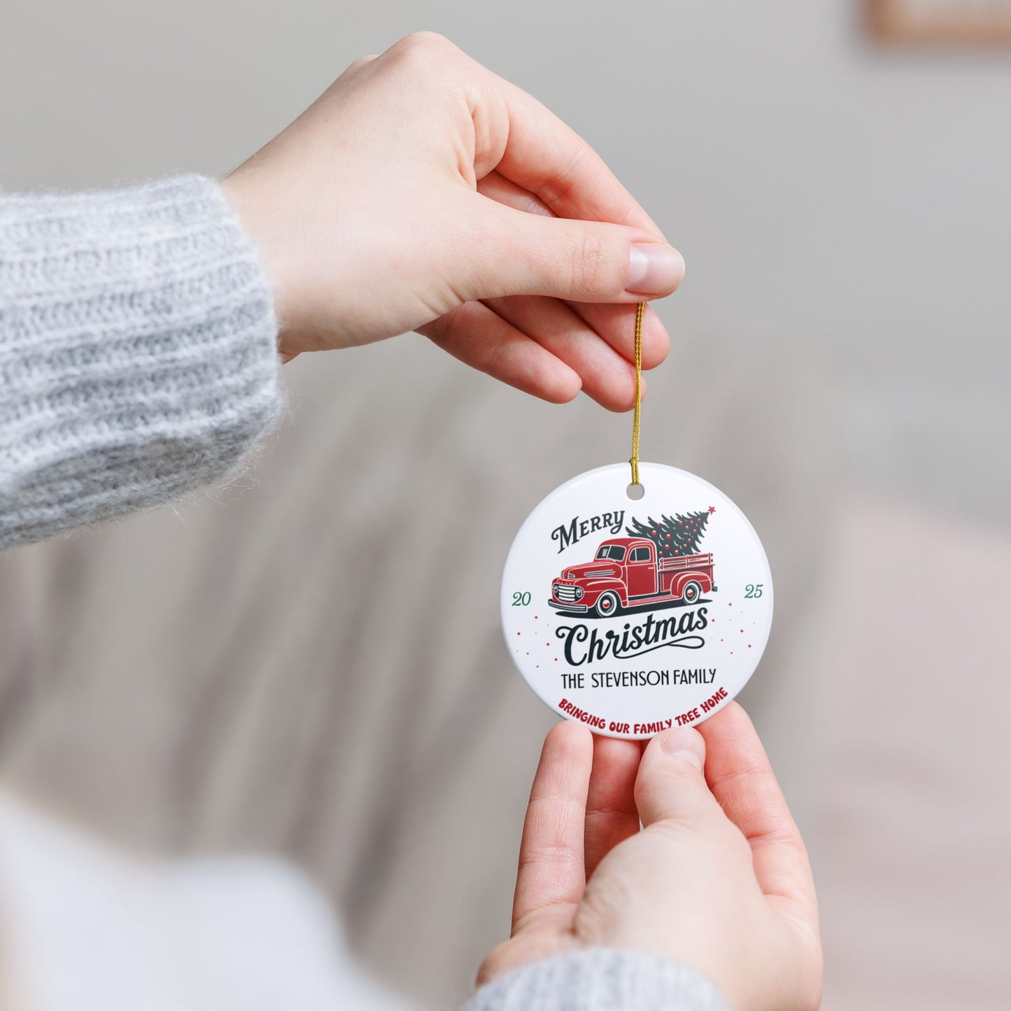 Personalized Vintage Truck Family Christmas Ornament