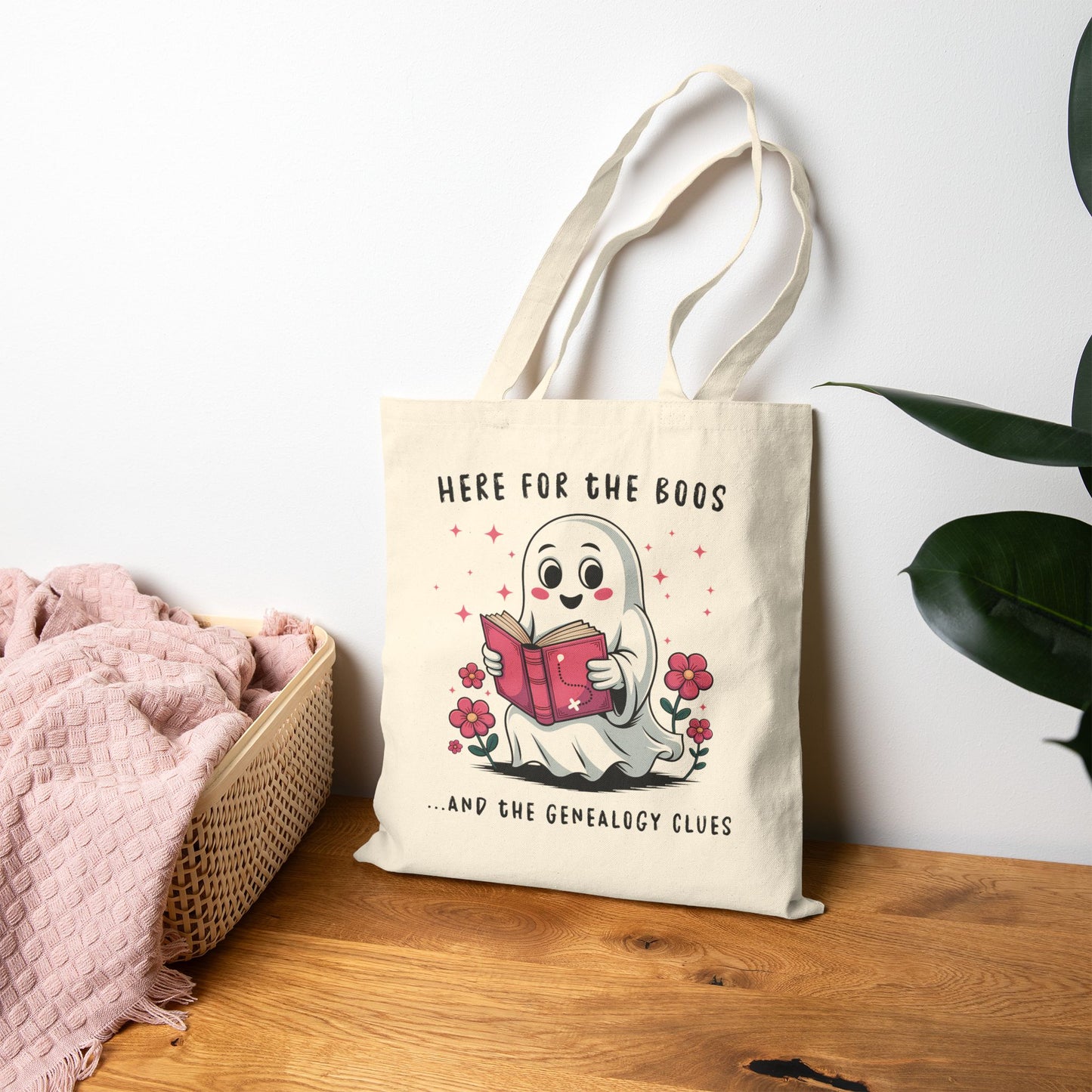 Here for the Boos and Family Clues Ghost Tote Bag