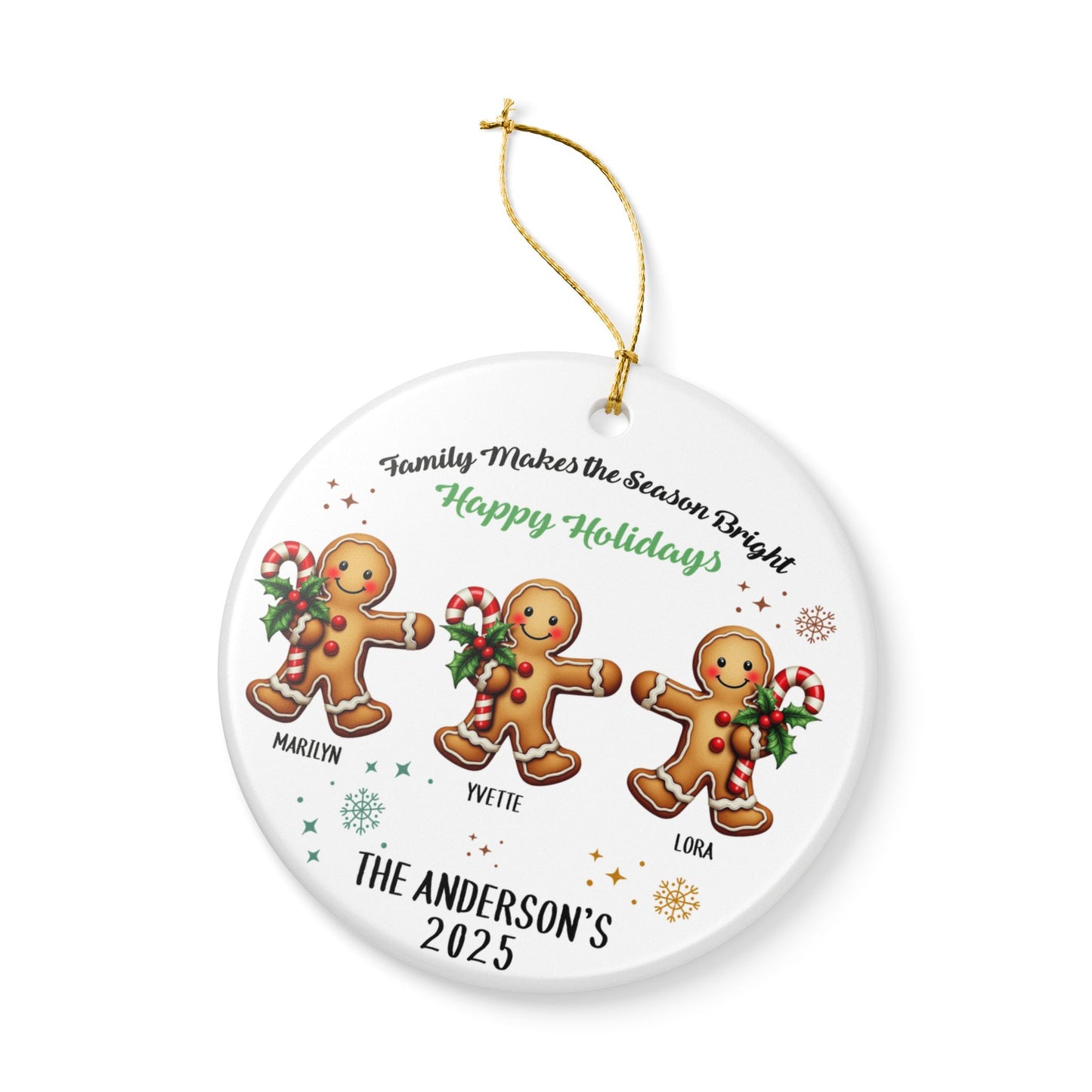 Personalized Gingerbread Family of 3 Christmas Ornament