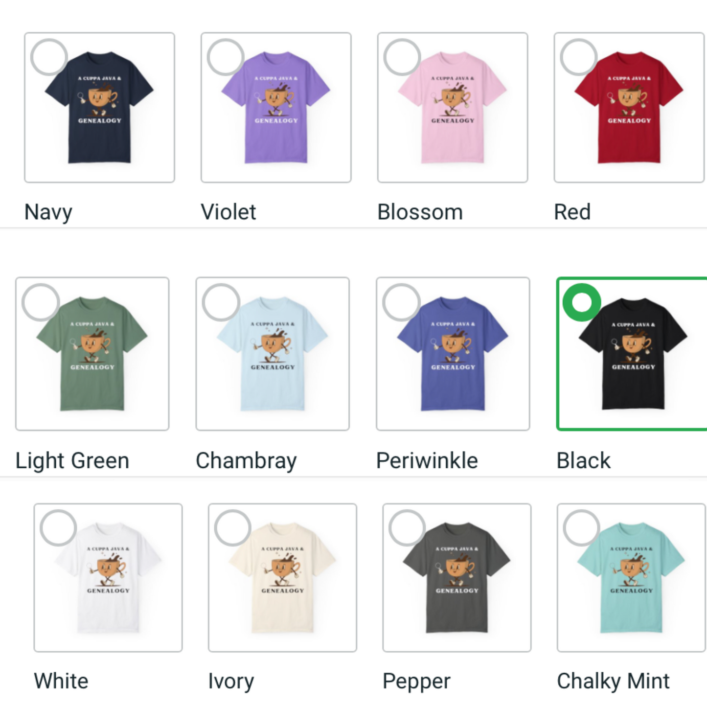 A Cuppa Java Genealogy Short Sleeve T-shirt