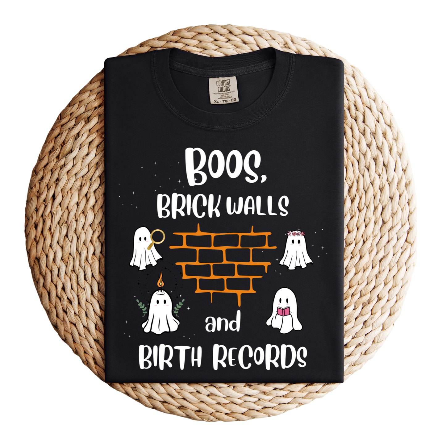 Boos, Brick Walls and Birth Records Halloween Genealogy Shirt