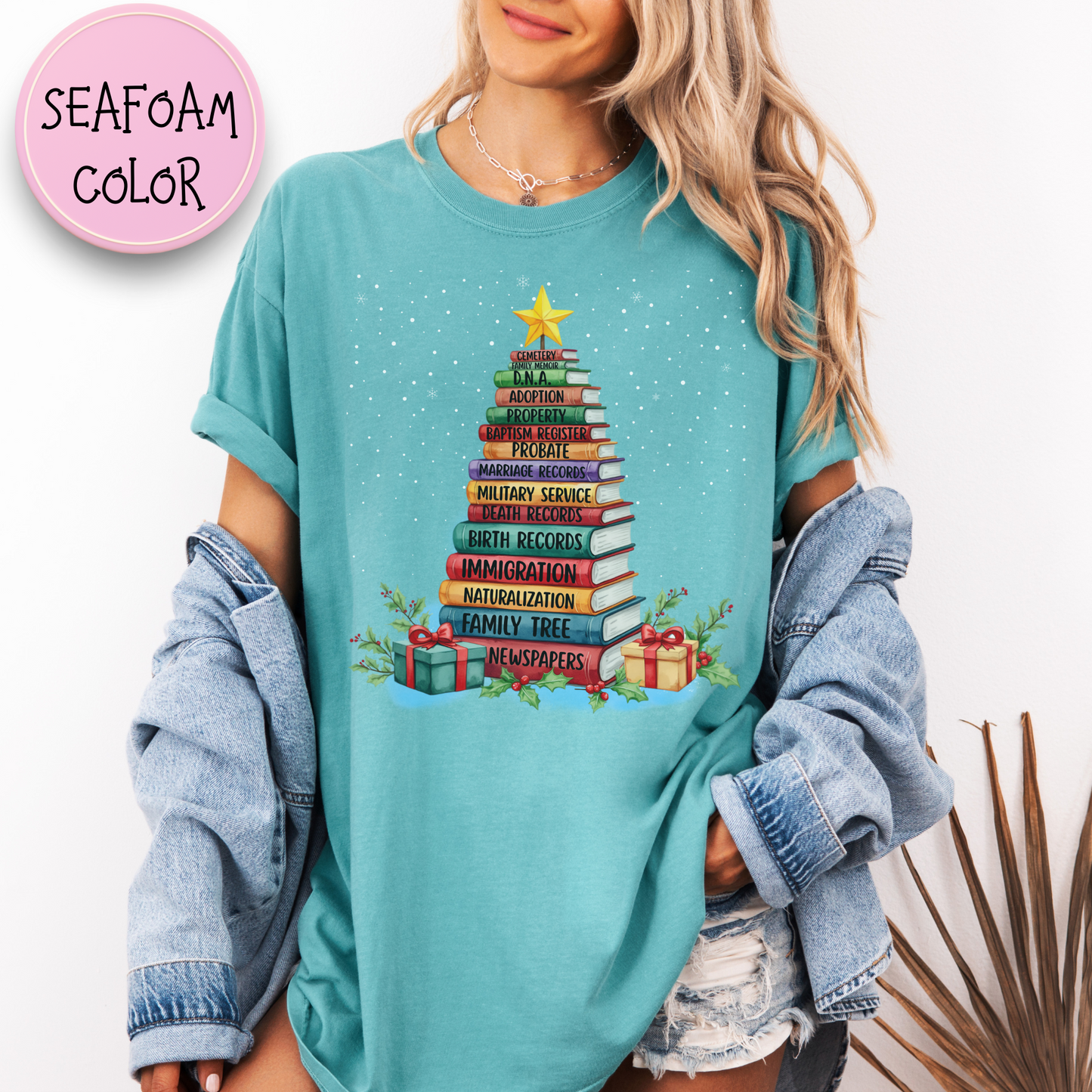 Christmas Book Tree Stack TShirt