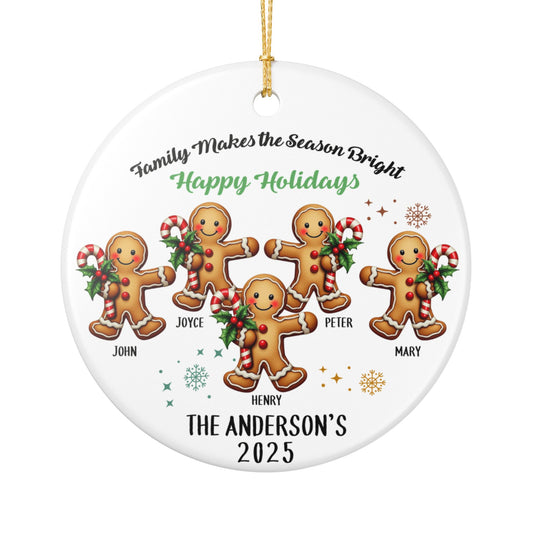 Personalized Gingerbread Family of 5 Christmas Ornament