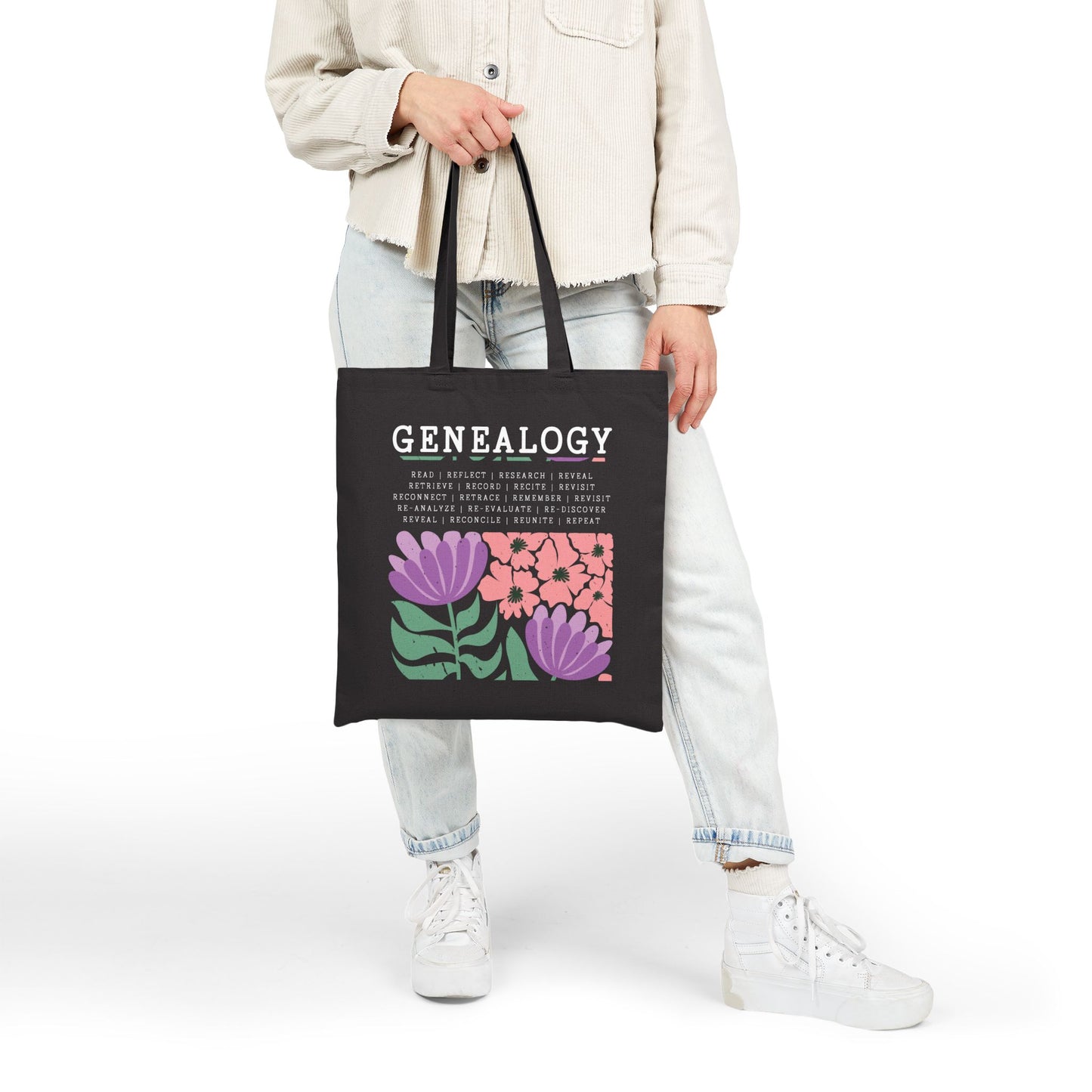 Bold Floral Genealogy Tote Bag
