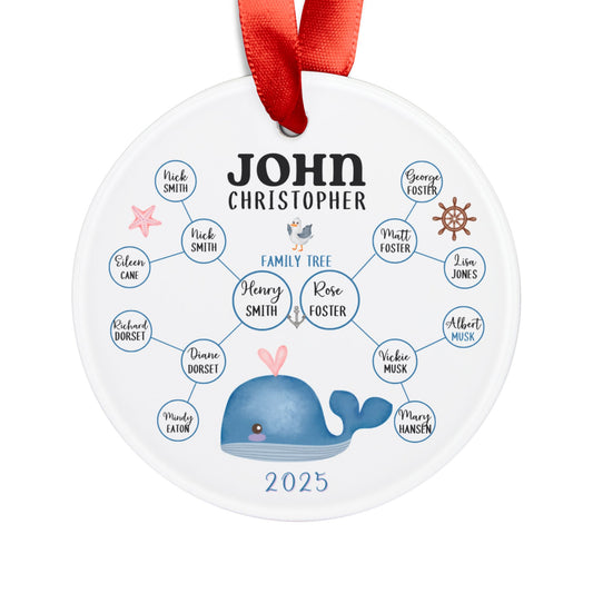 Nautical Personalized Family Tree Ornament, Baby's First Christmas/Birthday