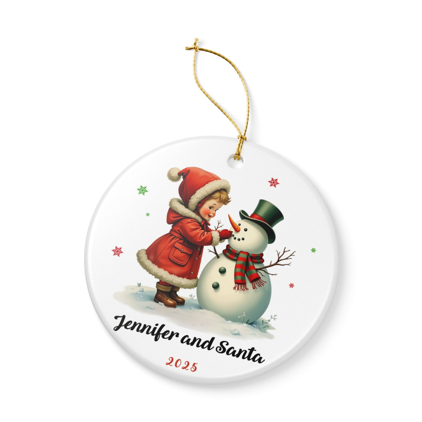 Personalized Vintage Christmas Snowman Ornament