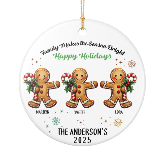 Personalized Gingerbread Family of 3 Christmas Ornament