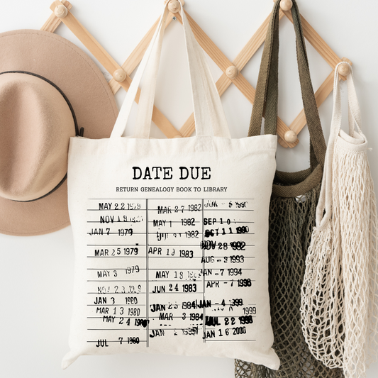 Genealogy Library Card Date Due Tote Bag