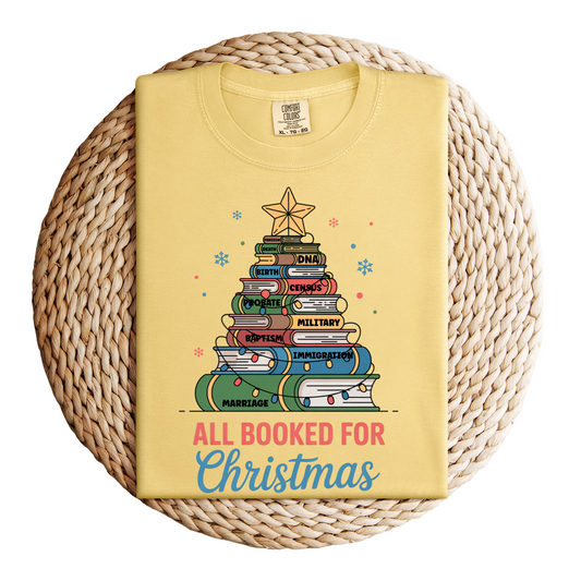 All Booked for Christmas Genealogy T-Shirt
