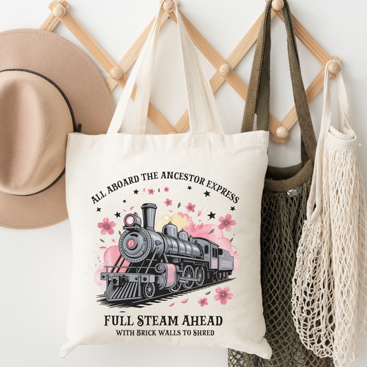 Vintage Train Family Tree Tote