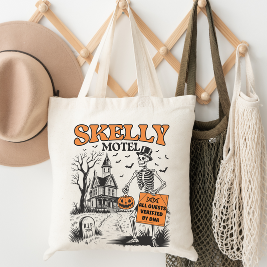Funny Skeleton Motel DNA Tote Bag