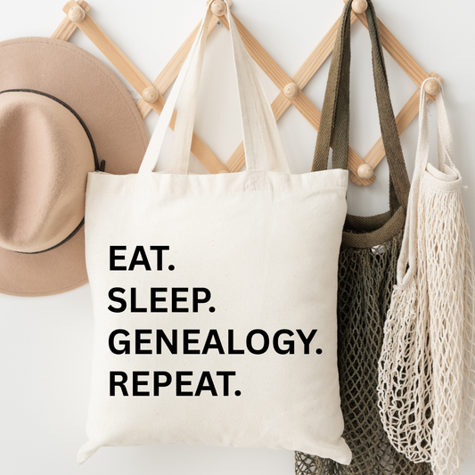 Eat Sleep Genealogy Repeat Tote Bag