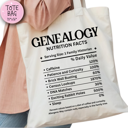 Genealogy Nutrition Facts Tote Bag