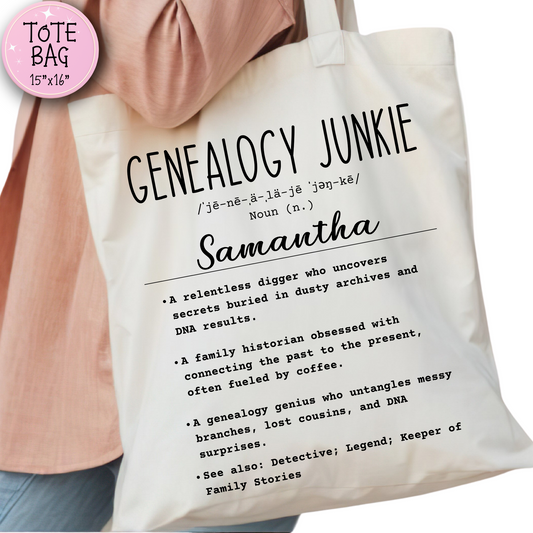 Personalized Genealogy Junkie Tote Bag