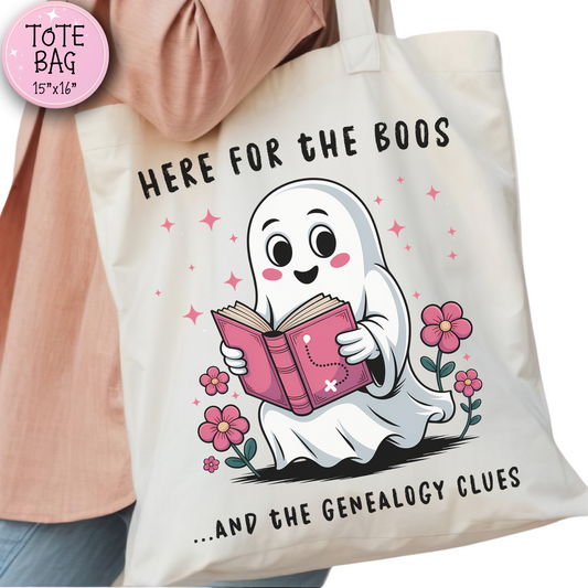 Here for the Boos and Family Clues Ghost Tote Bag
