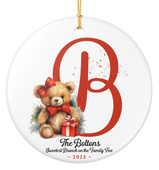 Ceramic Teddy Custom Name Ornament