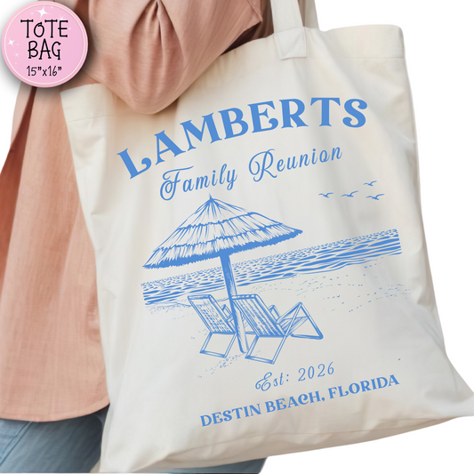 Personalized Family Reunion Tote Bag Beach Design