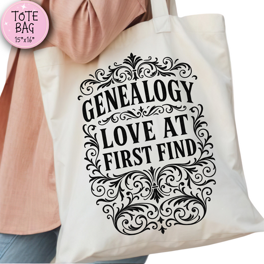 Love at First Find Genealogy Tote Bag