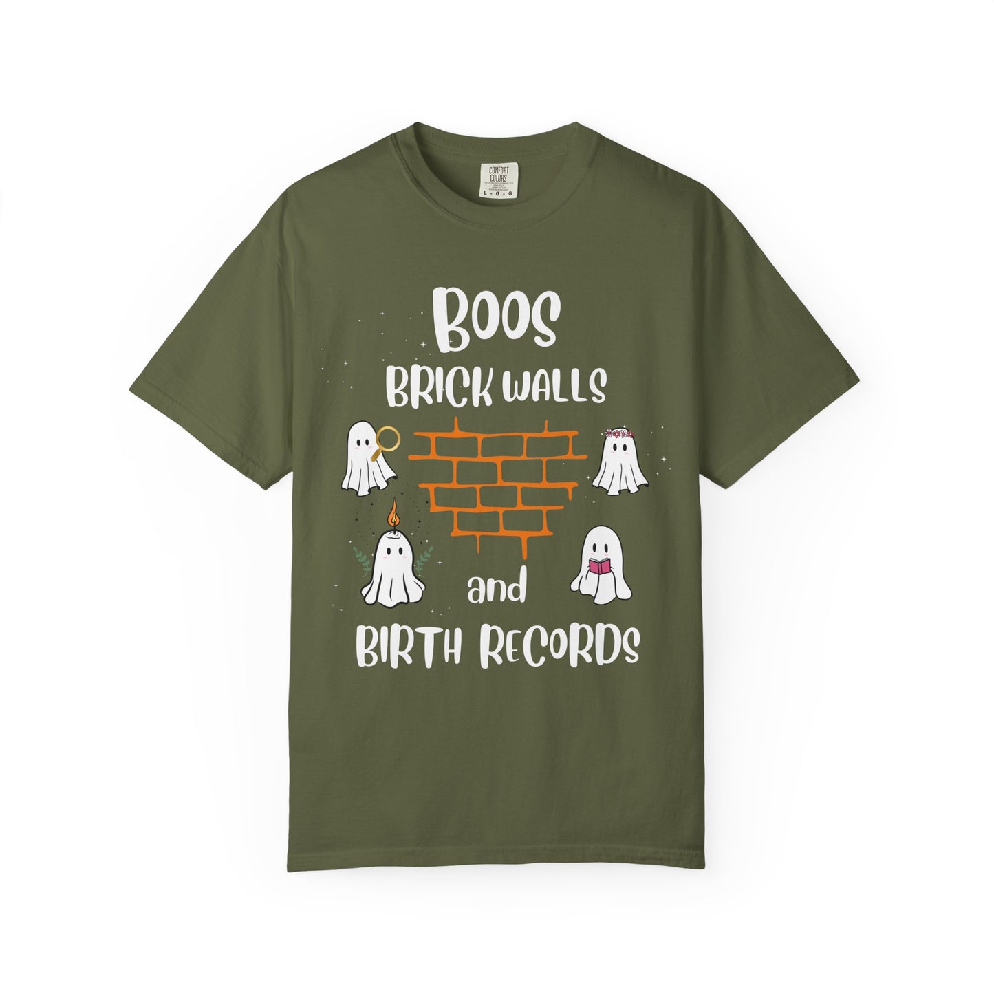 Boos, Brick Walls and Birth Records Halloween Genealogy Shirt