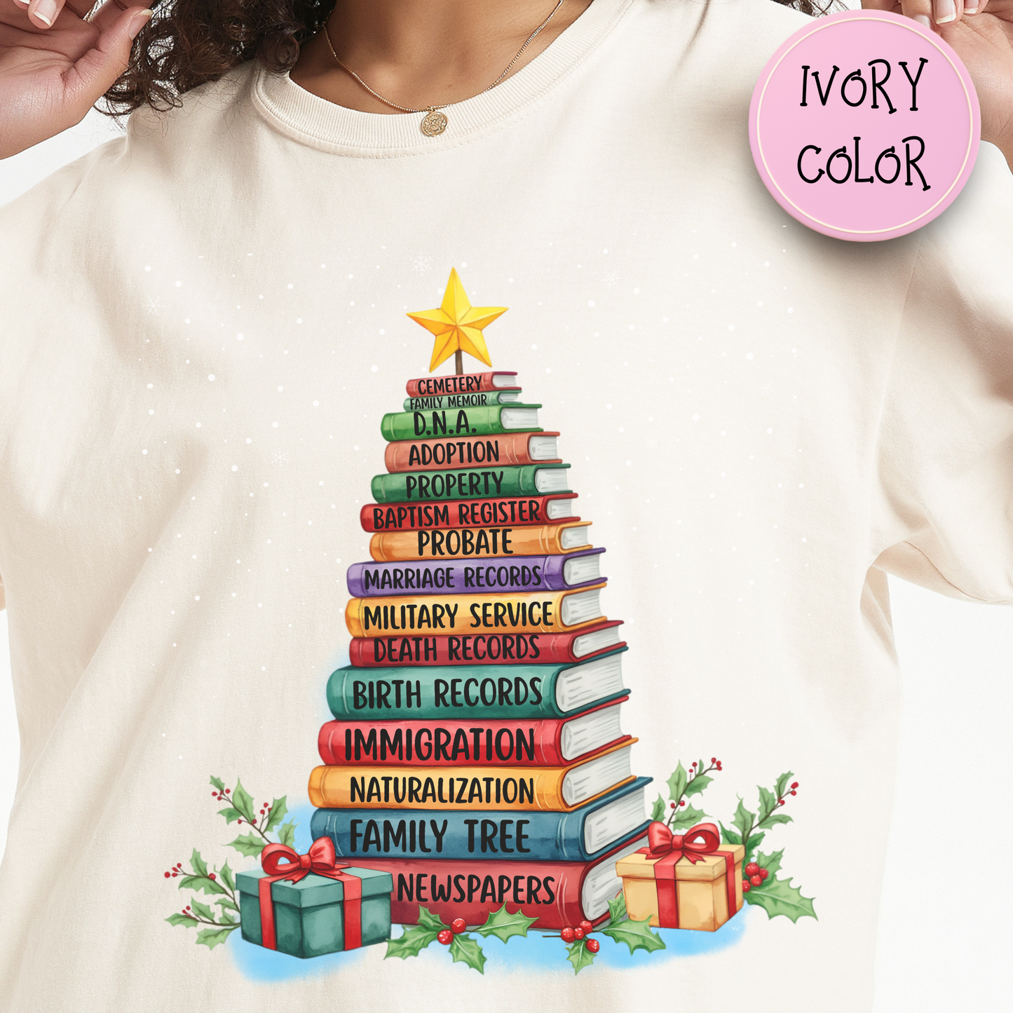 Christmas Book Tree Stack TShirt