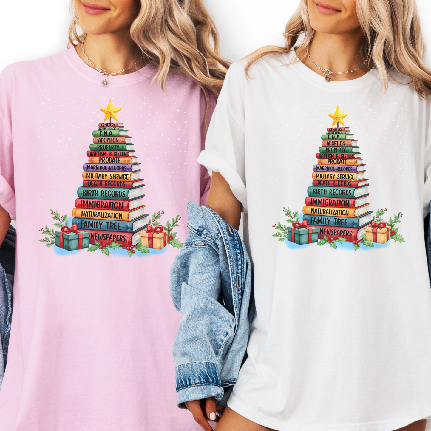 Christmas Book Tree Stack TShirt