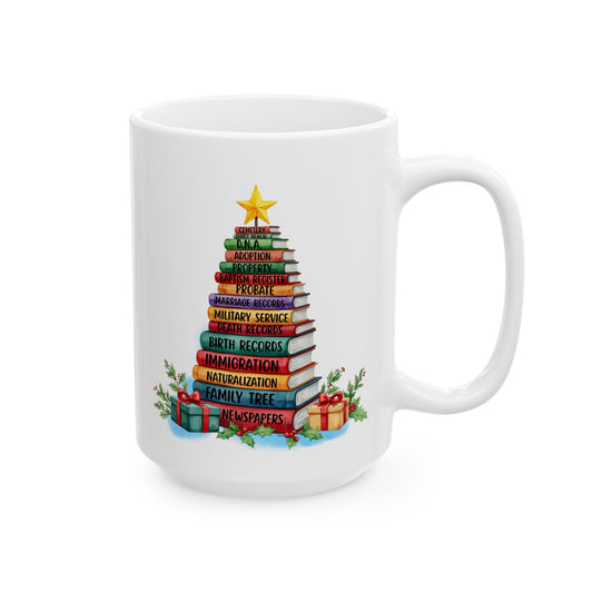 Genealogy Christmas Mug with Book Tree