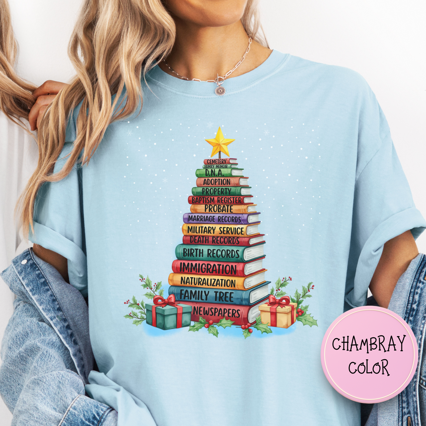 Christmas Book Tree Stack TShirt