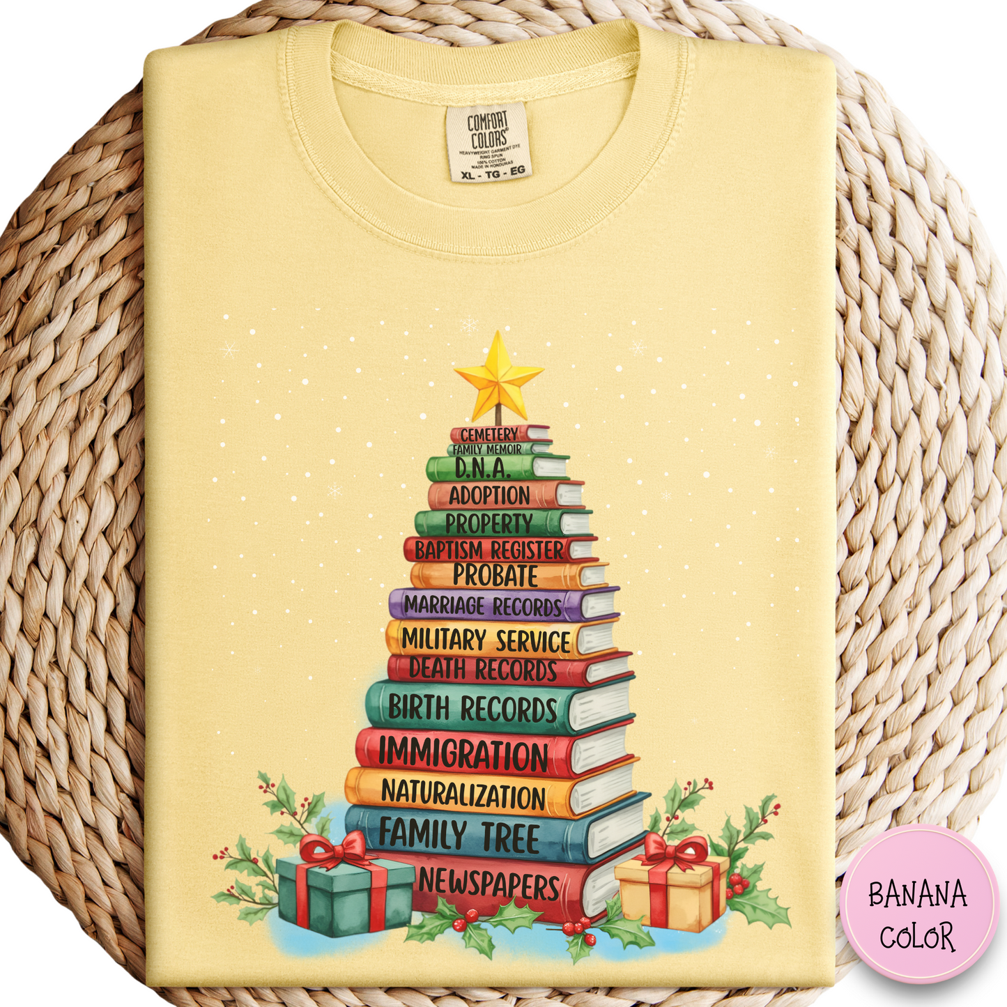 Christmas Book Tree Stack TShirt