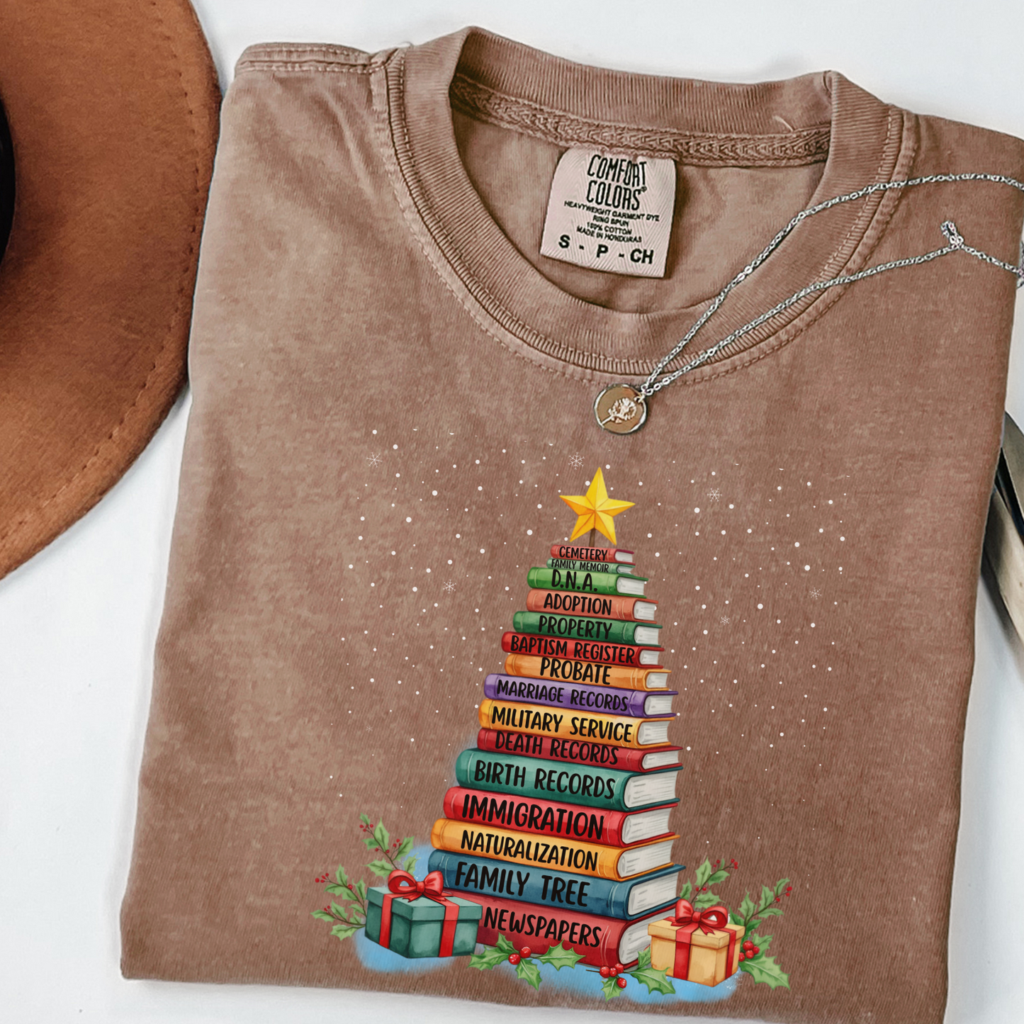 Christmas Book Tree Stack TShirt