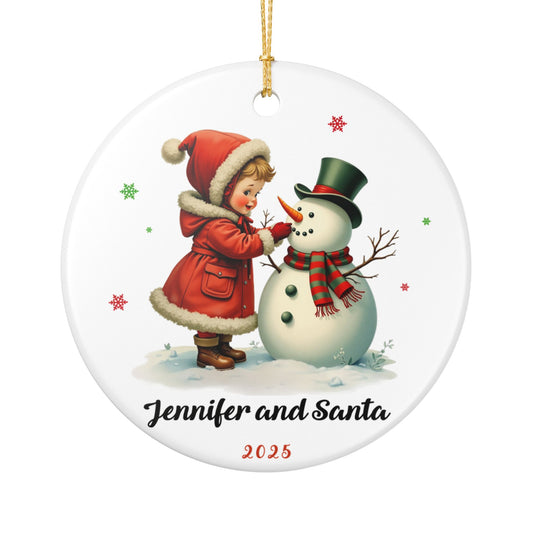 Personalized Vintage Christmas Snowman Ornament