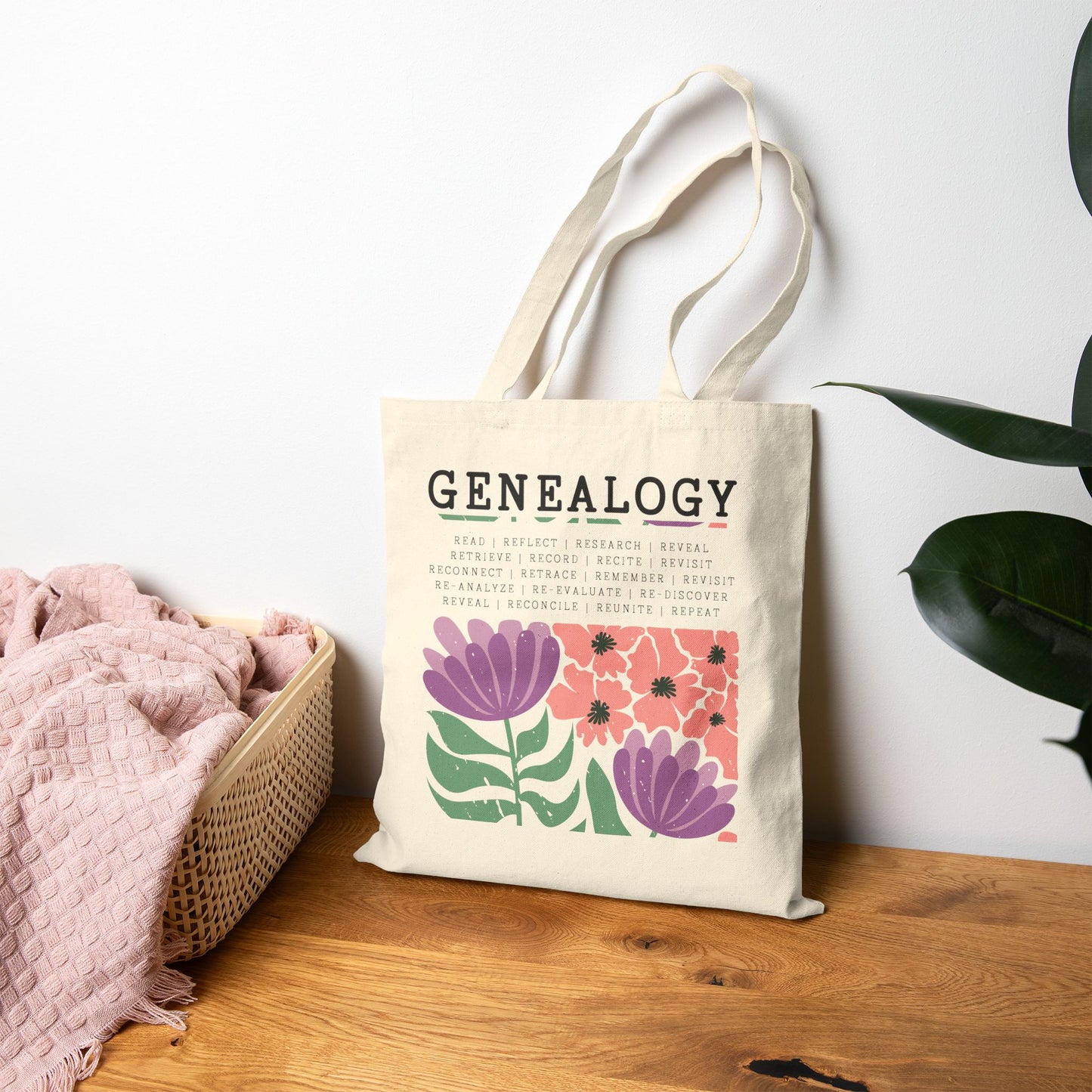 Bold Floral Genealogy Tote Bag
