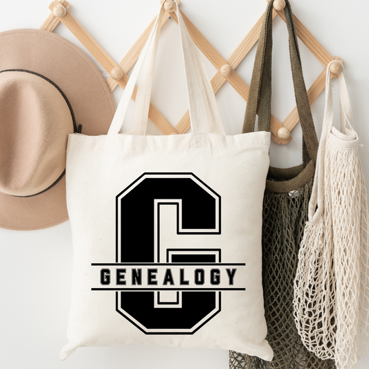 G is for Genealogy BLACK Tote for Family Historians