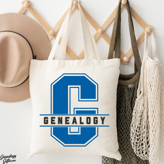 G is for Genealogy BLUE Tote for Book Lovers