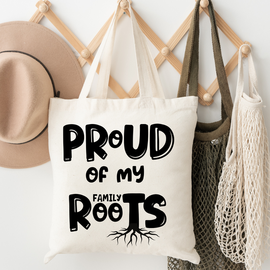Proud of my Family Roots Canvas Tote Bag for Genealogists