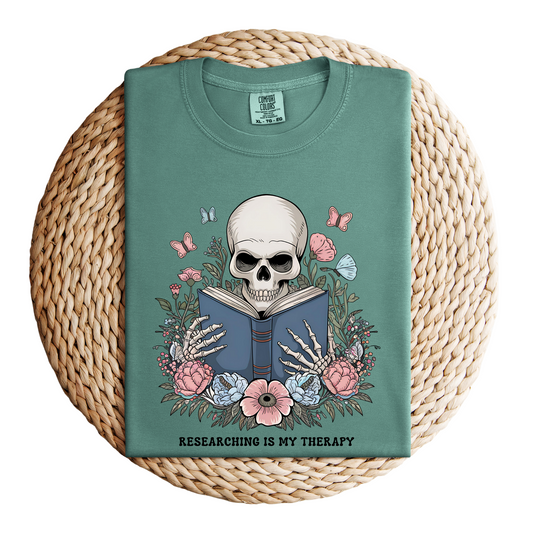 Researching is My Therapy Vintage Skeleton T-Shirt
